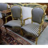 Matching Pair of Armchairs, the oval shaped tops bordered with bamboo shaped banding, on sabre