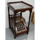 Edwardian carved mahogany side table with coal scuttle fitted to the base, glass top, 16”w x 18”d