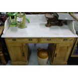 Victorian Stripped Pine Washstand, with white marble top, gallery back, 4ft w x 21”d