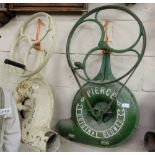 2 Pierce Original Cast Iron Blowers, 1 cream with green lettering, 1 green with white lettering (2)