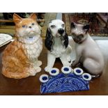 2 pottery figures of cats &