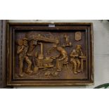 Carved treen wall picture – old Italian Kitchen Interior, 21”w x 15”h