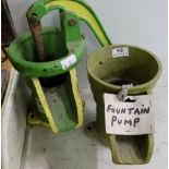 Two pumps – incl. an antique Kitchen Sink Pump (English) & a fountain pump, both painted green