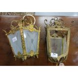 2 brass framed ceiling lanterns, with glass panels (2 panels damaged)