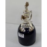 Bristol Blue Decanter with cork stopper mounted with model of sail ship, the top overlaid with