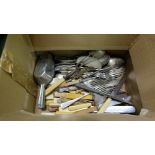 Boxed lot of old cutlery – knives, forks etc, some bone handled