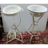 2 white metal washstands with enamel basins