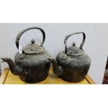 2 metal kettles with lids
