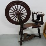 Pine spinning wheel, painted brown “1934”