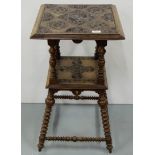 Carved Walnut Occasional Table, with centre shelf, bobbin base, 17”w x 29”h