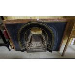 Interesting 19thC cast iron Fire Insert, with horse-shoe shaped back, mounted with brass, also a