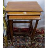 Edwardian Inlaid Mahogany Nest of 3 Tables, on spindle legs (largest 21”w)