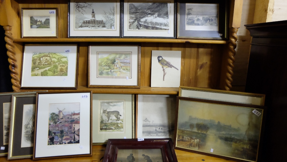 16 framed prints – landscapes, animal scenes etc