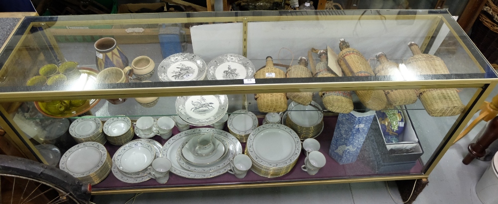Brass Framed Shop Display Cabinet, with glass top and sides, internal glass shelves, raised on