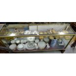 Brass Framed Shop Display Cabinet, with glass top and sides, internal glass shelves, raised on