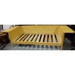 Modern Beech framed Day Bed, with shelves at either ends, slatted base, 3ft wide x 103” long