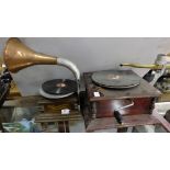 “The Disc Gramophone” with later turntable and “Knockums Copper Horn” & replica “His Masters