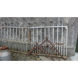 Set of Entrance Gates, painted silver, with flat bars, curved tops 10ft 6”w x 5ft