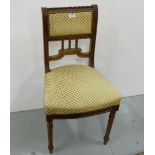 French Mahogany Side Chair, with padded sprung seat and back, covered in gold fabric, on turned