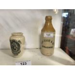 BALLYMONEY FRESH CREAM jar and JOHN CLARKE & CO STRABANE ginger beer bottle.