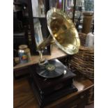 His Masters Voice gramophone with brass horn