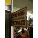 Original LYONS COFFEE & CHICORY EXTRACTS double sided enamel sign.