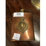 96th. Foot Regiment copper hip flask.