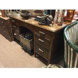 1930's oak and beech Art Deco knee hole desk.