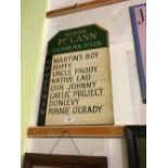 GERRY MC CANN Gowan Park bookie's odds board.