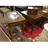 Pair of French oak lamp tables each with a single drawer in the frieze.