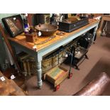 19th. C. painted pine kitchen table.{ 245cm L X 76cm W }.