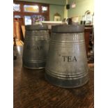 SUGAR and TEA canisters in the form of milk churns.