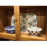 19th. C. blue and white transfer patterned bowl and later bowl decorated with spots and a 19th ct.