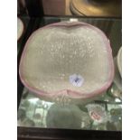 1st Period Belleek Tridacna tray with pink tint. Black stamp.