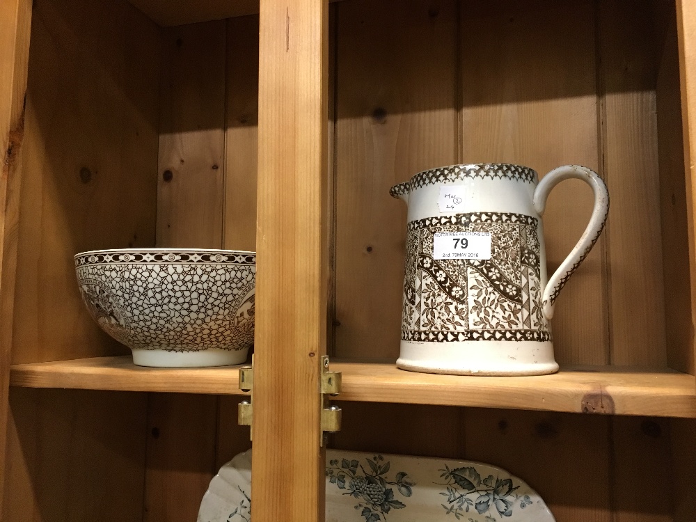 19th. C. transfer patterned jug and bowl.