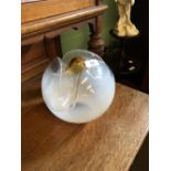 Unusual Art Deco milk glass lamp shade with amber ball.