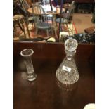 Waterford crystal decanter and Galway crystal vase.