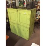 Pair of early 19th. C. painted pine campaign cupboards with two doors and bound with metal straps.