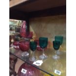 Collection of 19th. C. glassware - four cranberry glasses and four green glasses.