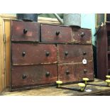 Set of 19th. C. painted pine bank of seven drawers.