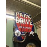 PARK DRIVE enamel advertisement sign.