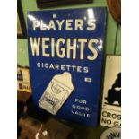 Original 1930's PLAYERS WEIGHTS enamel advertising sign