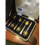 Cased set of six silver gilt coffee spoons. Bright & Sons Ltd. Scarborough.
