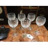 Set of six Waterford crystal wine glasses.