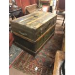 Good American C19th. Trunk with original green cloth.