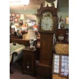 C19th. Oak longcase clock with painted arch dial.