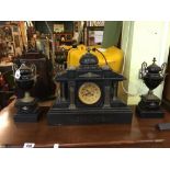 Victorian marble and brass three piece clock garniture set