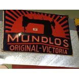 Original ename MUNDLOS ORIGINAL VICTORIA sewing machine advertising sign.