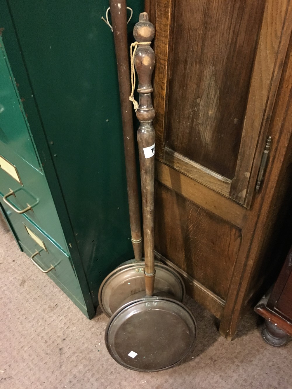 Two C19th copper bed warmers.