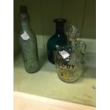 PADDY whiskey decanter, PLAYERS NO. 6 decanter and BRIGGS of Belfast bottle.